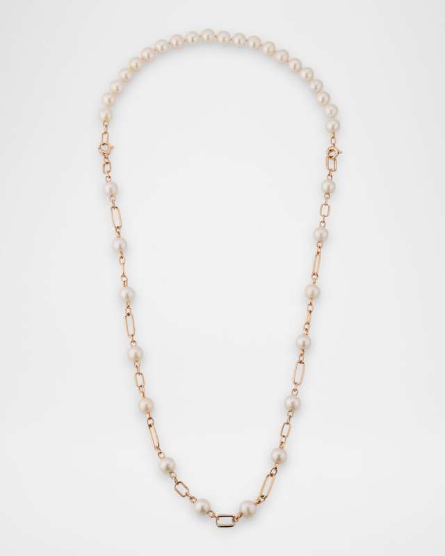 Aurum 18K Rose Gold Diamond and Freshwater Pearl Necklace, 25.5"L